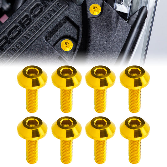 AeroBon GR5 Titanium Bolt Kit M6x20mm (16mm Head OD) for Engine Bay Exterior Trim Body Panels Dress-Up Hardware, M6x1.0, 8 Bolts (Gold)