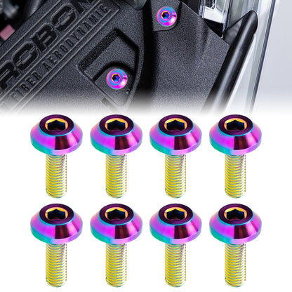 AeroBon GR5 Titanium Bolt Kit M6x20mm (16mm Head OD) for Engine Bay Exterior Trim Body Panels Dress-Up Hardware, M6x1.0, 8 Bolts (Rainbow)