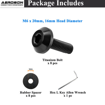 AeroBon GR5 Titanium Bolt Kit M6x20mm (16mm Head OD) for Engine Bay Exterior Trim Body Panels Dress-Up Hardware, M6x1.0, 8 Bolts (Black)