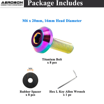 AeroBon GR5 Titanium Bolt Kit M6x20mm (16mm Head OD) for Engine Bay Exterior Trim Body Panels Dress-Up Hardware, M6x1.0, 8 Bolts (Rainbow)