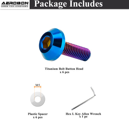 AeroBon GR5 Titanium Steering Wheel Bolt Kit - M5x16mm, 12mm Wide Button Head, M5x0.8, 6 Bolts (Burnt Blue)