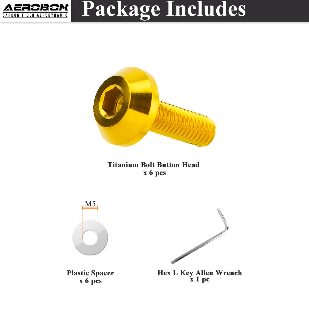 AeroBon GR5 Titanium Steering Wheel Bolt Kit - M5x16mm, 12mm Wide Button Head, M5x0.8, 6 Bolts (Gold)
