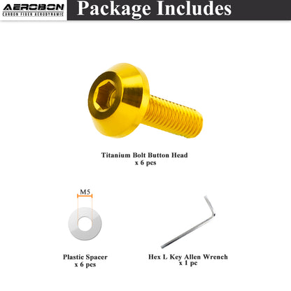 AeroBon GR5 Titanium Steering Wheel Bolt Kit - M5x16mm, 12mm Wide Button Head, M5x0.8, 6 Bolts (Gold)