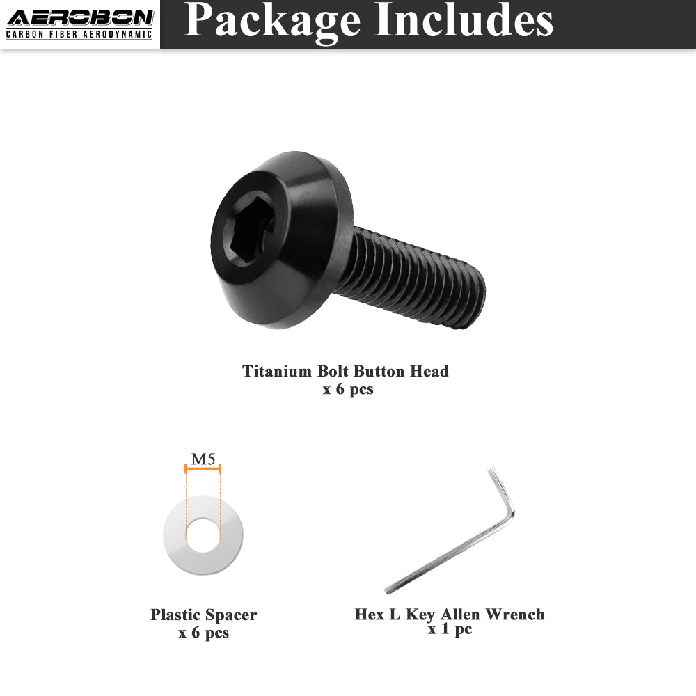 AeroBon GR5 Titanium Steering Wheel Bolt Kit - M5x16mm, 12mm Wide Button Head, M5x0.8, 6 Bolts (Gloss Black)
