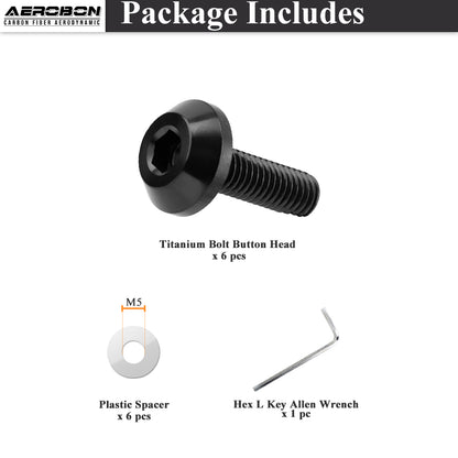 AeroBon GR5 Titanium Steering Wheel Bolt Kit - M5x16mm, 12mm Wide Button Head, M5x0.8, 6 Bolts (Gloss Black)