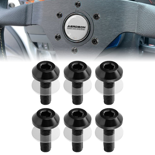 AeroBon GR5 Titanium Steering Wheel Bolt Kit - M5x16mm, 12mm Wide Button Head, M5x0.8, 6 Bolts (Gloss Black)