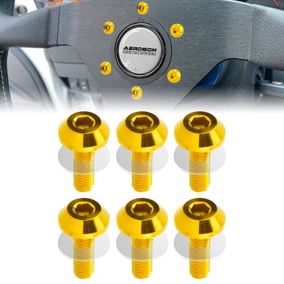 AeroBon GR5 Titanium Steering Wheel Bolt Kit - M5x16mm, 12mm Wide Button Head, M5x0.8, 6 Bolts (Gold)