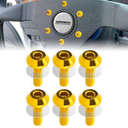 AeroBon GR5 Titanium Steering Wheel Bolt Kit - M5x16mm, 12mm Wide Button Head, M5x0.8, 6 Bolts (Gold)