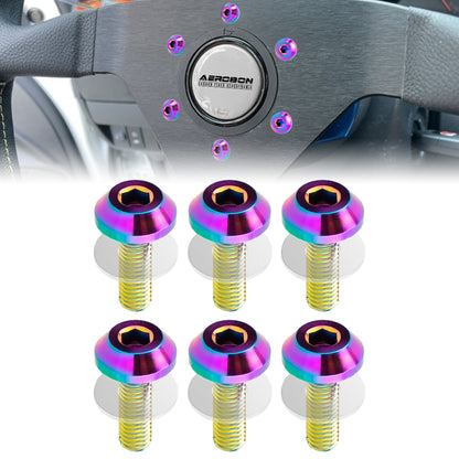 AeroBon GR5 Titanium Steering Wheel Bolt Kit - M5x16mm, 12mm Wide Button Head, M5x0.8, 6 Bolts (Rainbow)