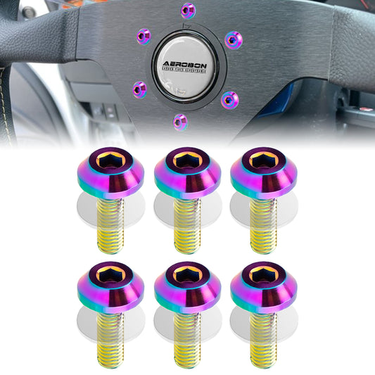 AeroBon GR5 Titanium Steering Wheel Bolt Kit - M5x16mm, 12mm Wide Button Head, M5x0.8, 6 Bolts (Rainbow)