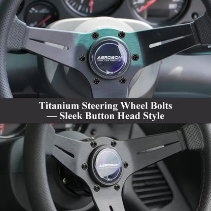 AeroBon GR5 Titanium Steering Wheel Bolt Kit - M5x16mm, 12mm Wide Button Head, M5x0.8, 6 Bolts (Gloss Black)