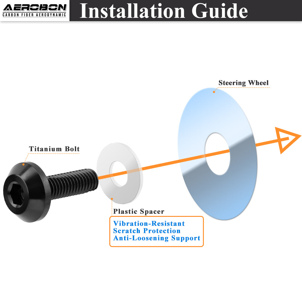AeroBon GR5 Titanium Steering Wheel Bolt Kit - M5x16mm, 12mm Wide Button Head, M5x0.8, 6 Bolts (Gloss Black)