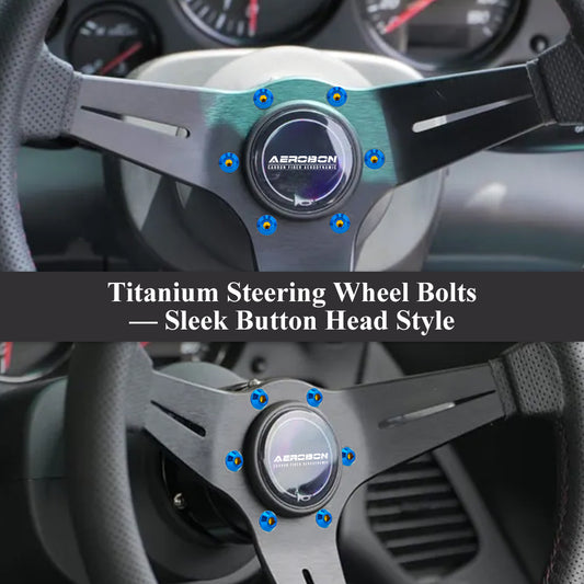 AeroBon GR5 Titanium Steering Wheel Bolt Kit - M5x16mm, 12mm Wide Button Head, M5x0.8, 6 Bolts (Burnt Blue)