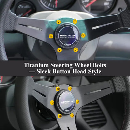 AeroBon GR5 Titanium Steering Wheel Bolt Kit - M5x16mm, 12mm Wide Button Head, M5x0.8, 6 Bolts (Gold)