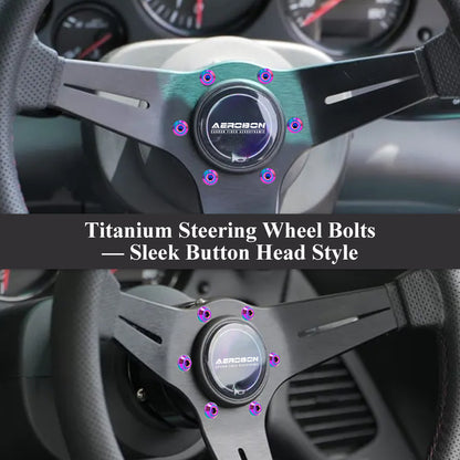 AeroBon GR5 Titanium Steering Wheel Bolt Kit - M5x16mm, 12mm Wide Button Head, M5x0.8, 6 Bolts (Rainbow)
