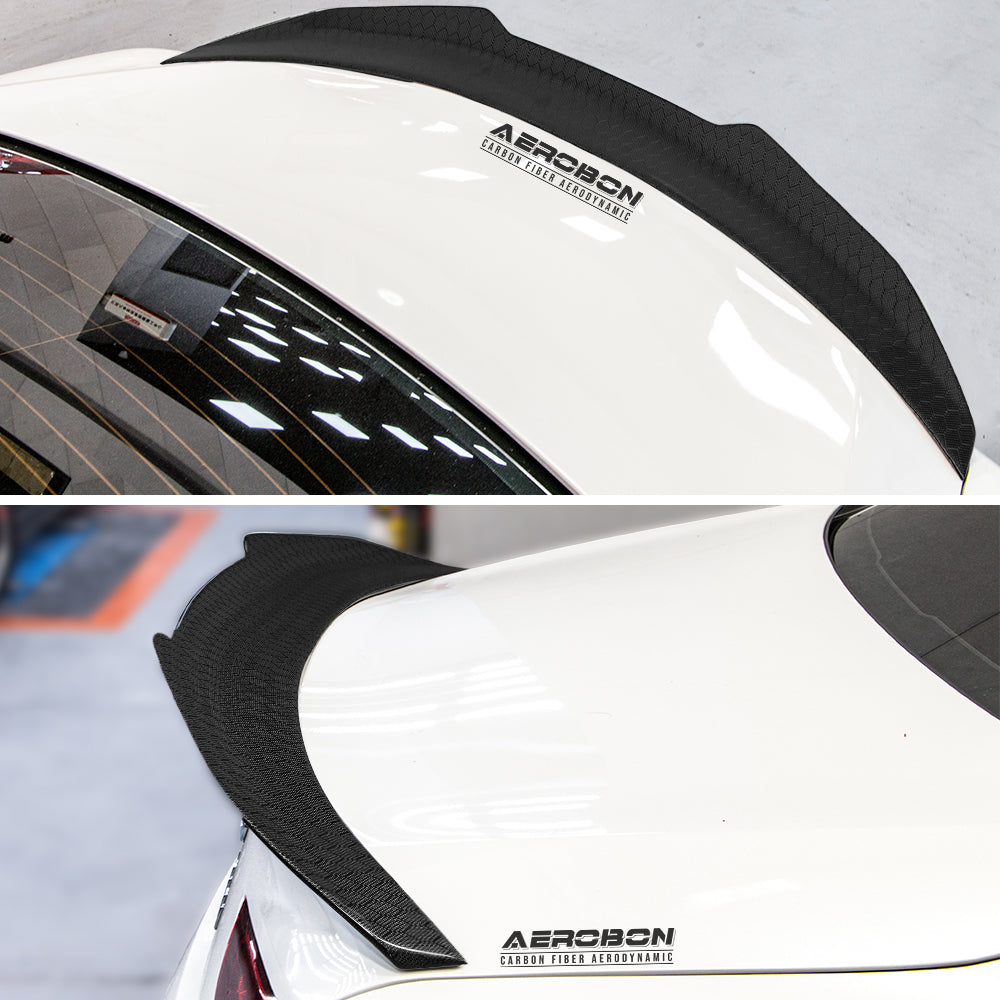 AeroBon Real Carbon Fiber Honeycomb Weave Trunk Spoiler Compatible with 2017-2023 Infiniti Q60 Q60S Coupe Spoiler (H Style) High Kick