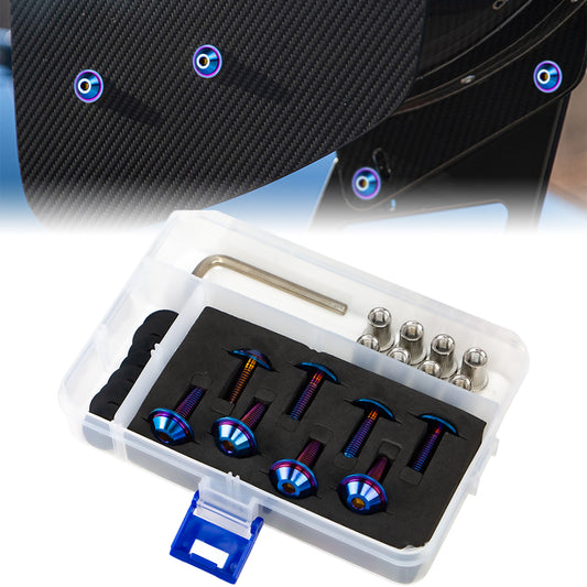 AeroBon GR5 Titanium Bolt Kit M6x20mm 18mm Head Burnt Blue - installed on vehicle