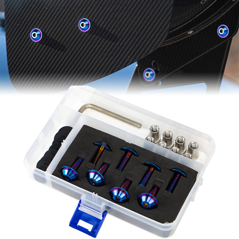 AeroBon Titanium Bolt Kit M6 x 20mm GR5 Button Head 18mm Head for Engine Bay Exterior Body Panels and Motorcycle Dress Up (Burnt Blue)