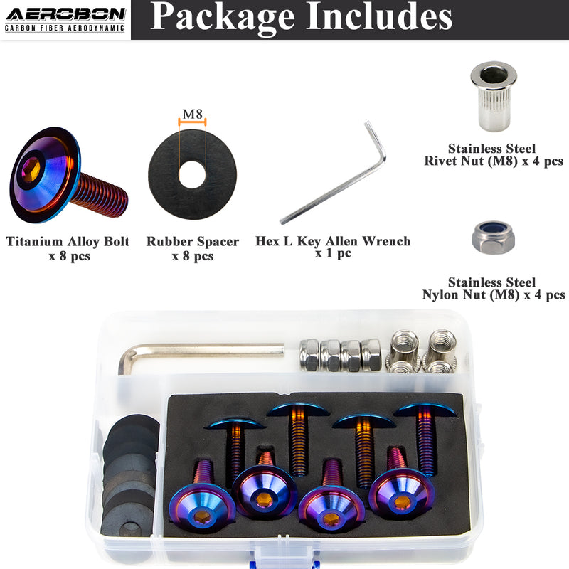 AeroBon Titanium Alloy Bolt Kit M8 x 25mm GR5 Button Head 24mm for Engine Bay Body Panels and Exterior Mounting Dress Up (Burnt Blue)