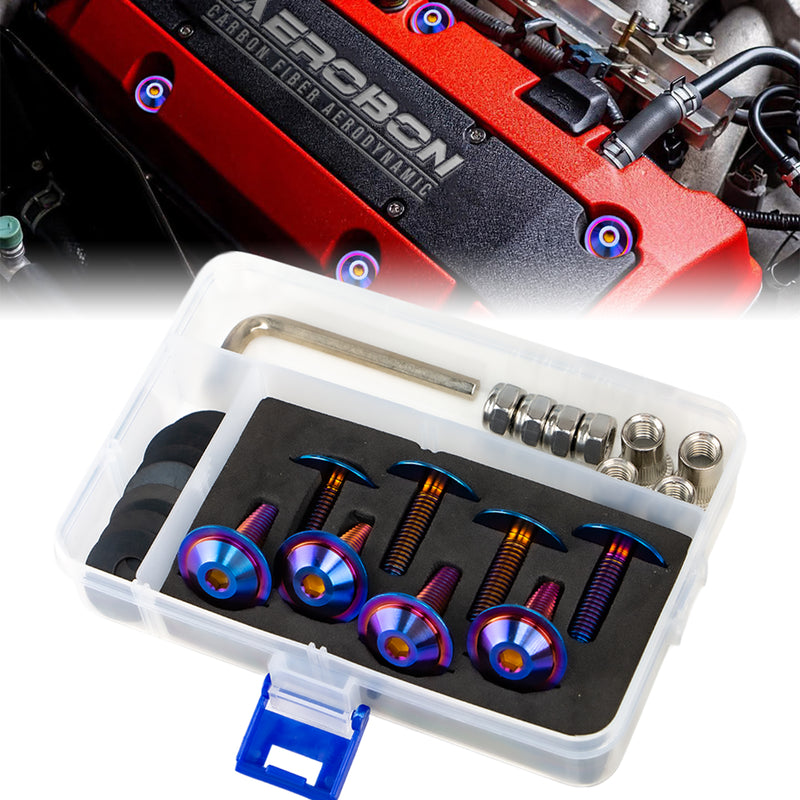 AeroBon Titanium Alloy Bolt Kit M8 x 25mm GR5 Button Head 24mm for Engine Bay Body Panels and Exterior Mounting Dress Up (Burnt Blue)