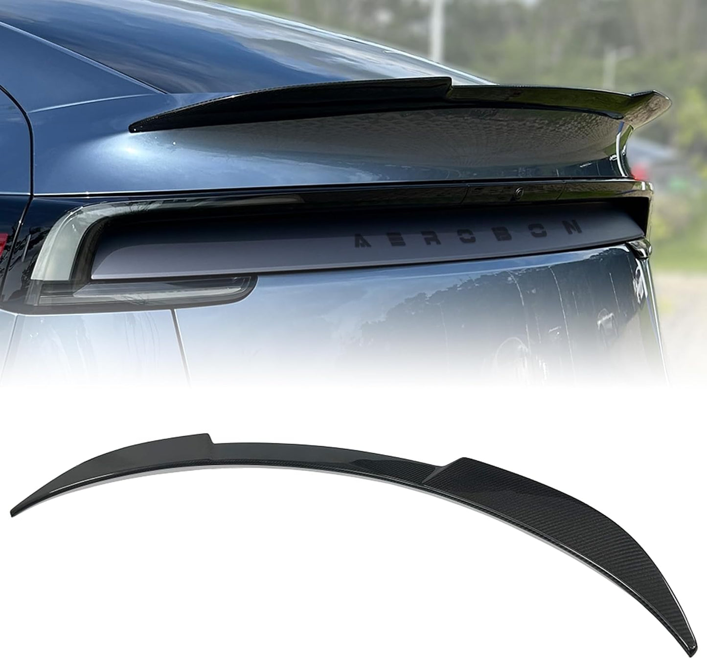 AeroBon Real Carbon Fiber Trunk Spoiler Compatible with 2025 2026 Tesla Model Y Juniper Rear Spoiler (SB Style) Stealth Blade