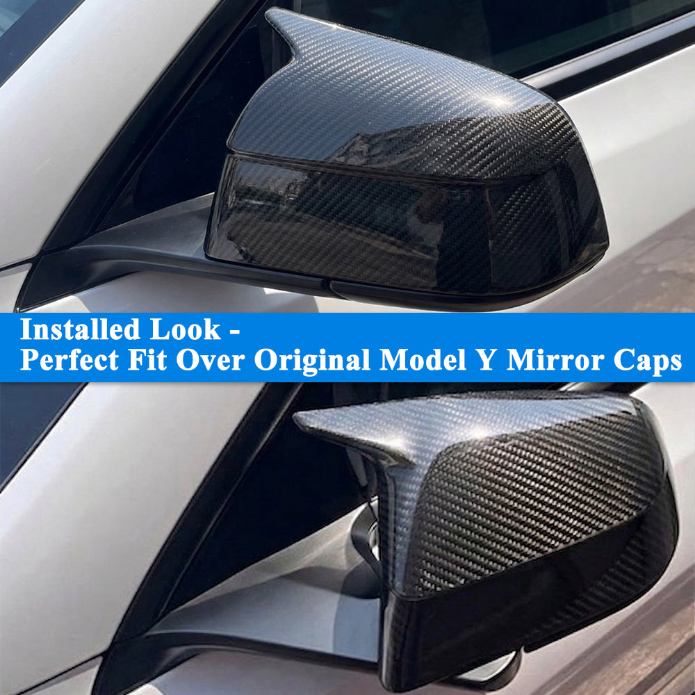 AeroBon Real Carbon Fiber Side Mirror Caps Compatible with 2025 2026 Tesla Model Y Juniper Mirror Caps (Overlay Style)