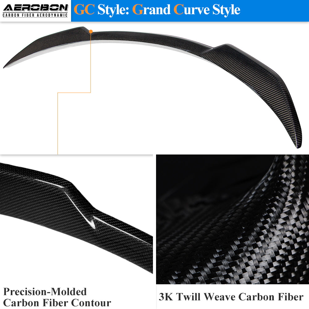 AeroBon Real Carbon Fiber Trunk Spoiler Compatible with 2025 2026 Tesla Model Y Juniper Rear Spoiler (SB Style) Stealth Blade