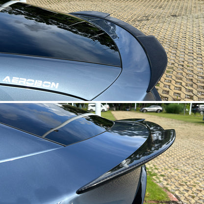 AeroBon Real Carbon Fiber Trunk Spoiler Compatible with 2025 2026 Tesla Model Y Juniper Rear Spoiler (SB Style) Stealth Blade