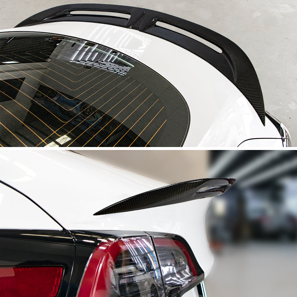AeroBon Real Carbon Fiber Trunk Spoiler Compatible with 2017-2023 Tesla Model 3 Rear Spoiler (Turbo Style) Turbo Aero