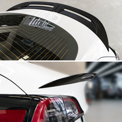 AeroBon Real Carbon Fiber Trunk Spoiler Compatible with 2017-2023 Tesla Model 3 Rear Spoiler (Turbo Style) Turbo Aero