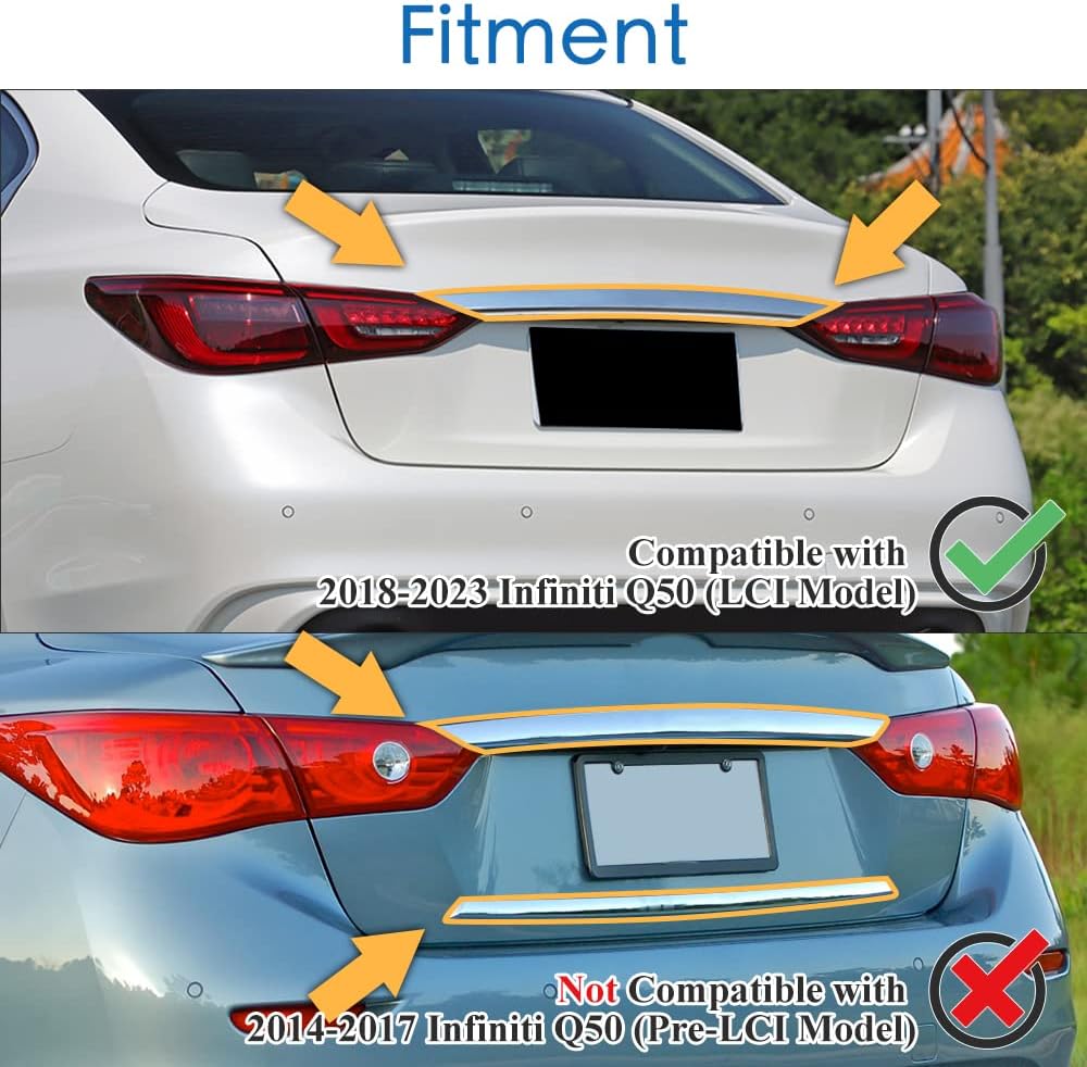 AeroBon Prepreg Dry Carbon Fiber Trunk Trim Black Out Overlay Compatible with 2018-2025 Infiniti Q50 Q50S Chrome Delete Trunk Trim