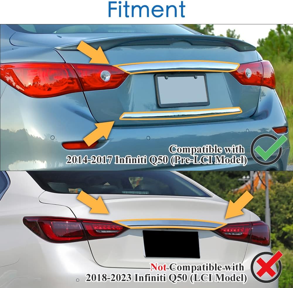AeroBon Prepreg Dry Carbon Fiber Trunk Trim Black Out Overlay Compatible with 2014-2017 Infiniti Q50 Q50S Chrome Delete Trunk Trim