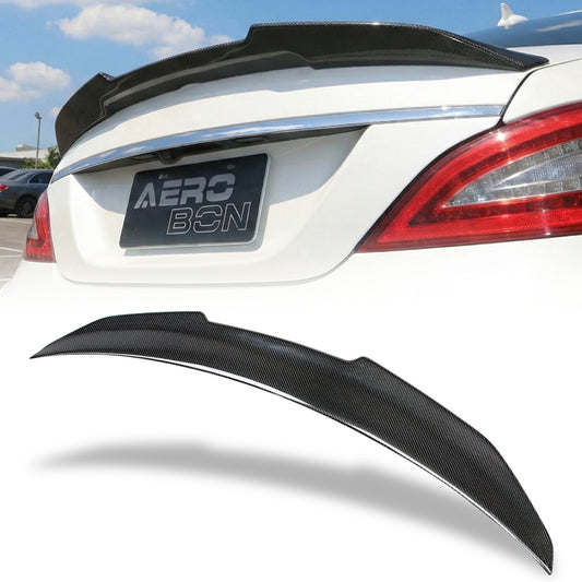 AeroBon Real Carbon Fiber Trunk Spoiler Compatible with 2011-2018 Mercedes Benz CLS Class C218 W218 Sedan Rear Spoiler (H Style) High Kick