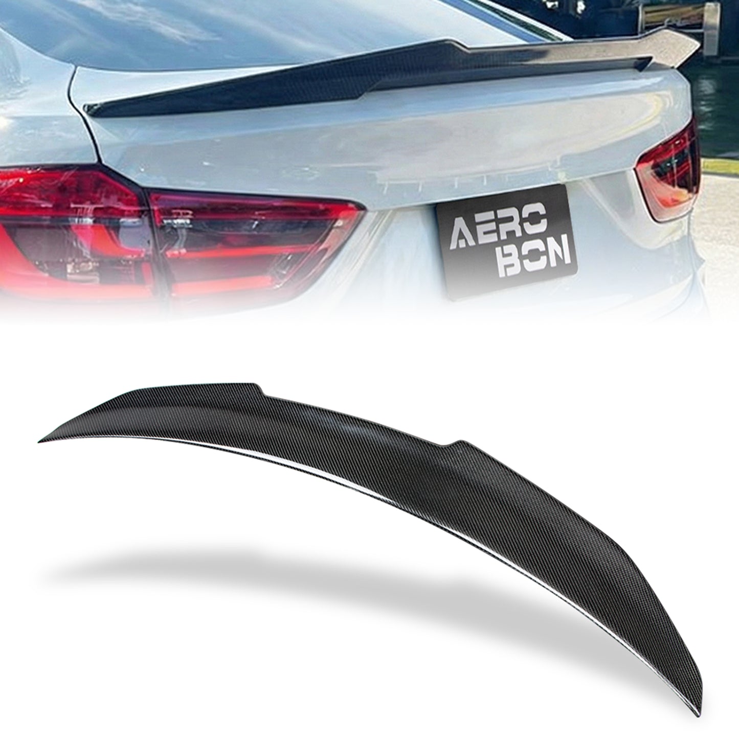 AeroBon Real Carbon Fiber Trunk Spoiler Compatible with 2015-2019 BMW X6 F16 X6M F86 Spoiler (H Style) High Kick