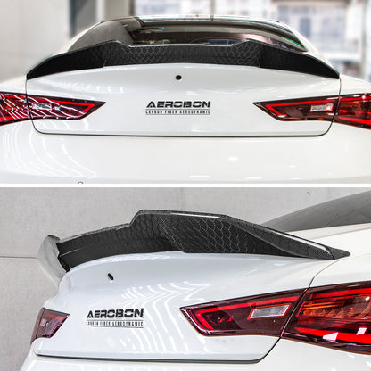 AeroBon Real Carbon Fiber Honeycomb Weave Trunk Spoiler Compatible with 2017-2023 Infiniti Q60 Q60S Coupe Spoiler (H Style) High Kick