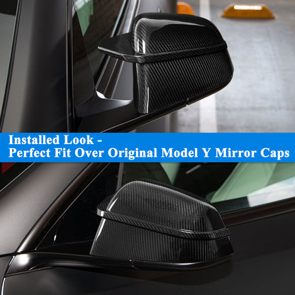 AeroBon Prepreg Dry Carbon Fiber Mirror Cap Overlays Compatible with 2020-2024 Tesla Model Y Mirror Caps (SL Style) Sport Line