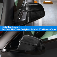 AeroBon Prepreg Dry Carbon Fiber Mirror Cap Overlays Compatible with 2020-2024 Tesla Model Y Mirror Caps (SL Style) Sport Line