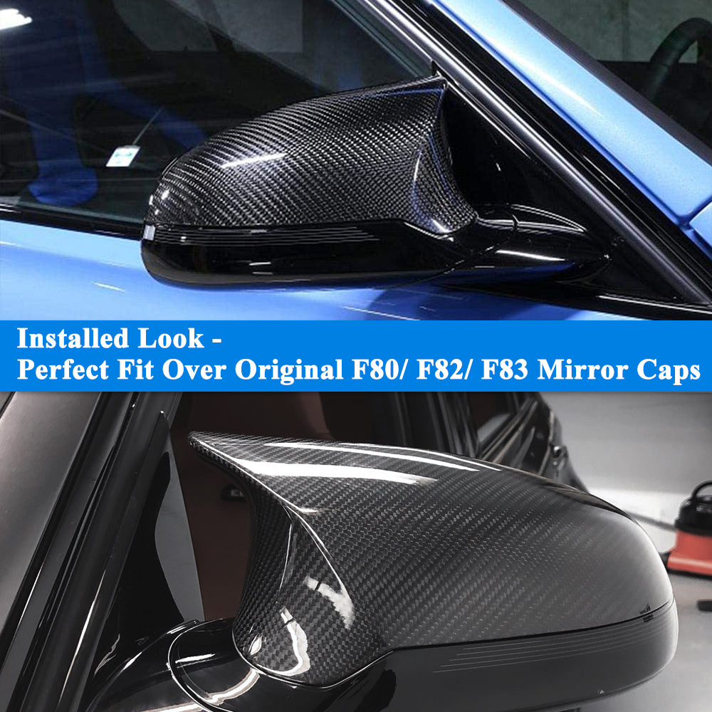 AeroBon Real Carbon Fiber Side Mirror Covers Compatible with 2014-2020 BMW F80 M3 / F82 M4 / F83 M4 Mirror Caps (Replacement Style)