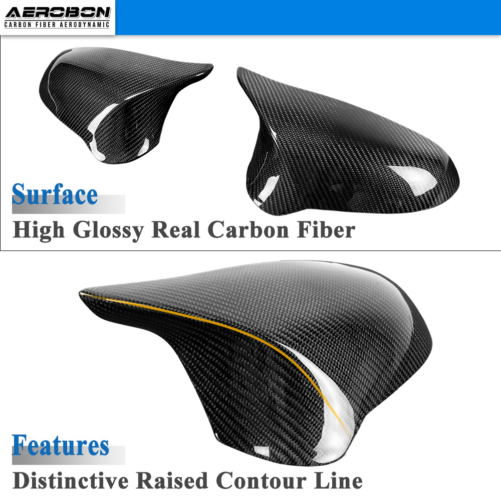 AeroBon Real Carbon Fiber Side Mirror Covers Compatible with 2014-2020 BMW F80 M3 / F82 M4 / F83 M4 Mirror Caps (Replacement Style)