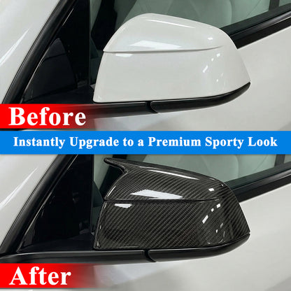 AeroBon Real Carbon Fiber Side Mirror Caps Compatible with 2025 2026 Tesla Model Y Juniper Mirror Caps (Overlay Style)