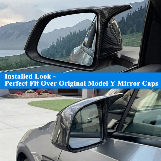 AeroBon Real Carbon Fiber Side Mirror Caps Compatible with 2025 2026 Tesla Model Y Juniper Mirror Caps (Overlay Style)