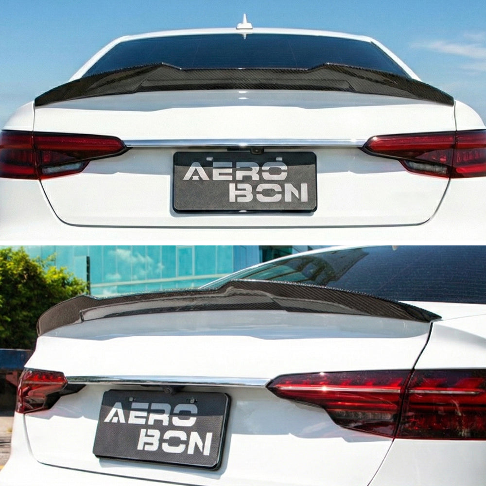 AeroBon Real Carbon Fiber Trunk Spoiler Compatible with 2017-2024 Audi A4 S4 B9 Rear Spoiler (H Style) High Kick