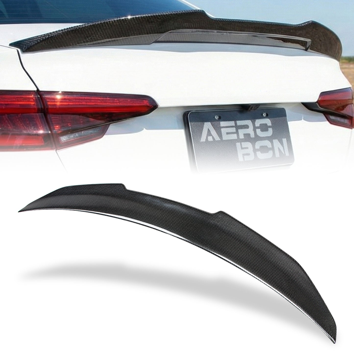 AeroBon Real Carbon Fiber Trunk Spoiler Compatible with 2017-2024 Audi A4 S4 B9 Rear Spoiler (H Style) High Kick