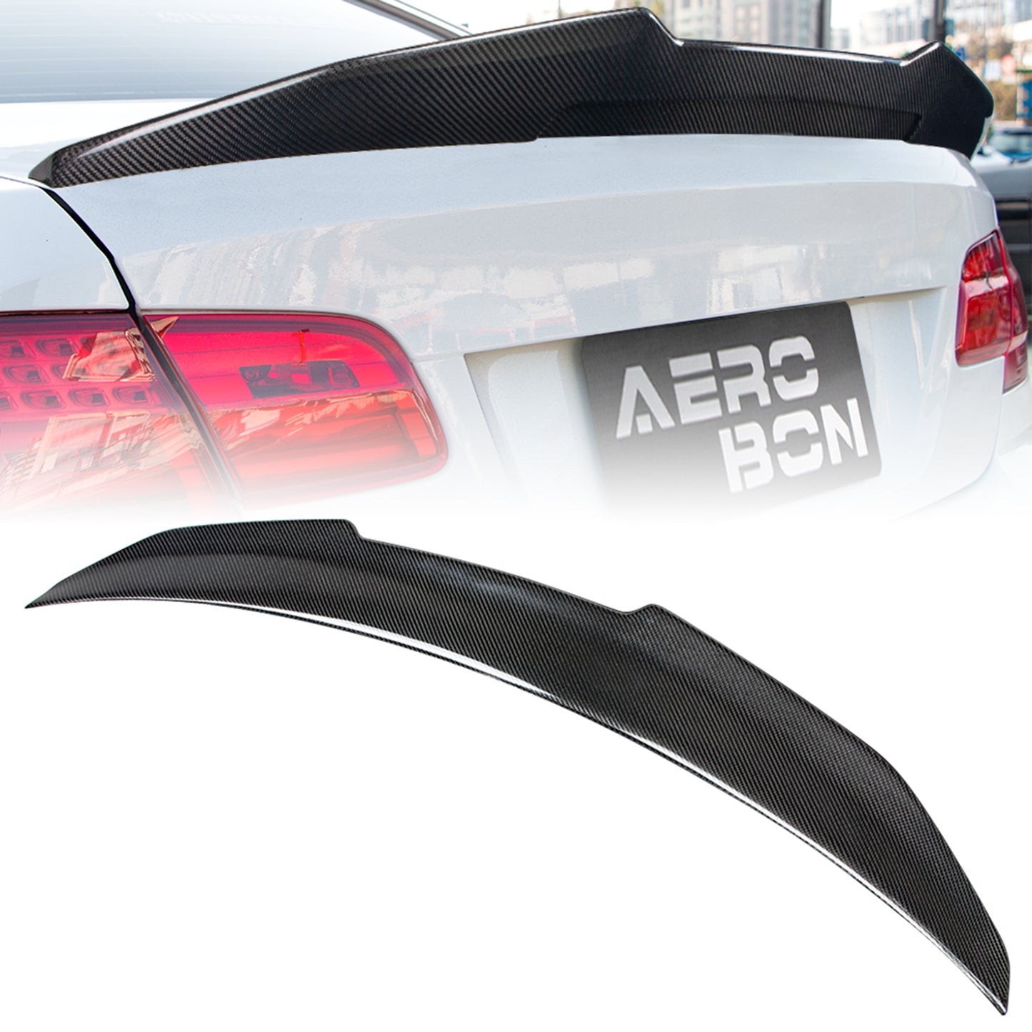 AeroBon Real Carbon Fiber Trunk Spoiler Compatible with 2006-2013 BMW 3 Series E92 Coupe and E92 M3 Coupe Rear Spoiler (H Style) High Kick