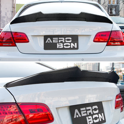 AeroBon Real Carbon Fiber Trunk Spoiler Compatible with 2006-2013 BMW 3 Series E92 Coupe and E92 M3 Coupe Rear Spoiler (H Style) High Kick