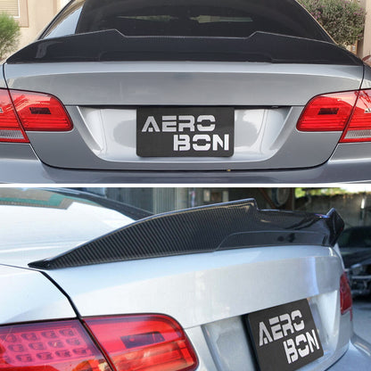 AeroBon Real Carbon Fiber Trunk Spoiler Compatible with 2006-2013 BMW 3 Series E92 Coupe and E92 M3 Coupe Rear Spoiler (H Style) High Kick