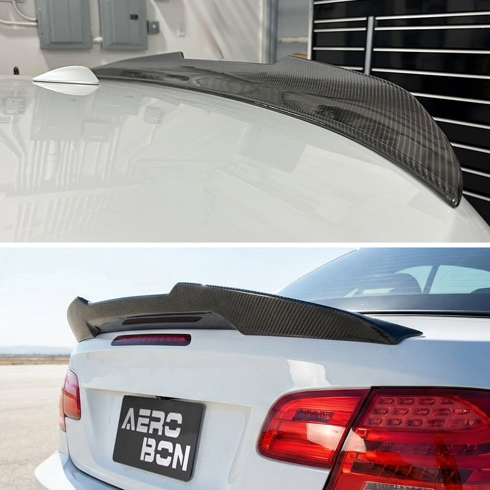 AeroBon Real Carbon Fiber Trunk Spoiler Compatible with 2007-2013 BMW 3 Series E93 Convertible E93 M3 Rear Spoiler (H Style) High Kick