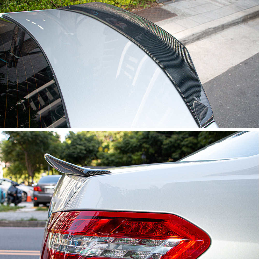 AeroBon Real Carbon Fiber Trunk Spoiler Compatible with 2010-2016 Mercedes Benz E Class W212 Sedan Spoiler (SP Style) Sport Plus