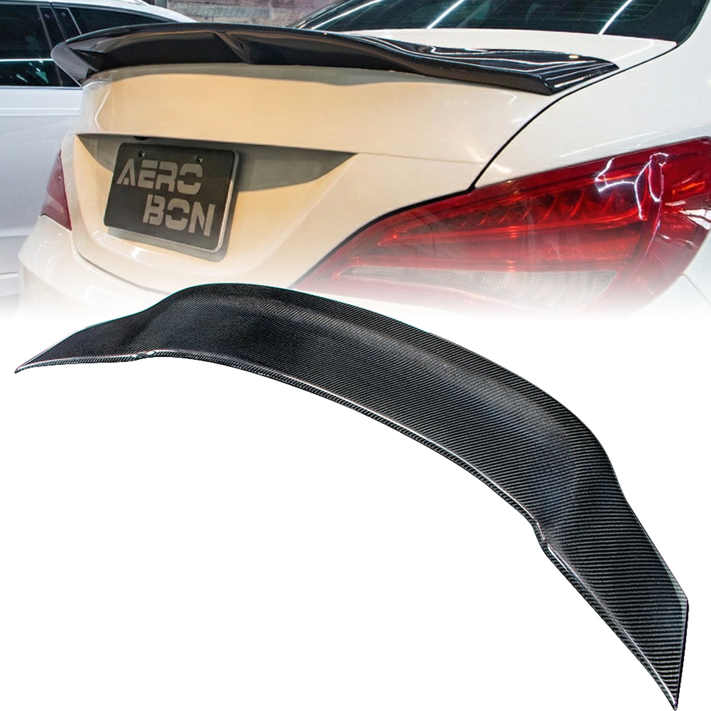 AeroBon Real Carbon Fiber Trunk Spoiler Compatible with 2013-2019 Mercedes CLA Class C117 W117 Sedan CLA200 CLA250 CLA45 Spoiler (RT Style) Race Tail