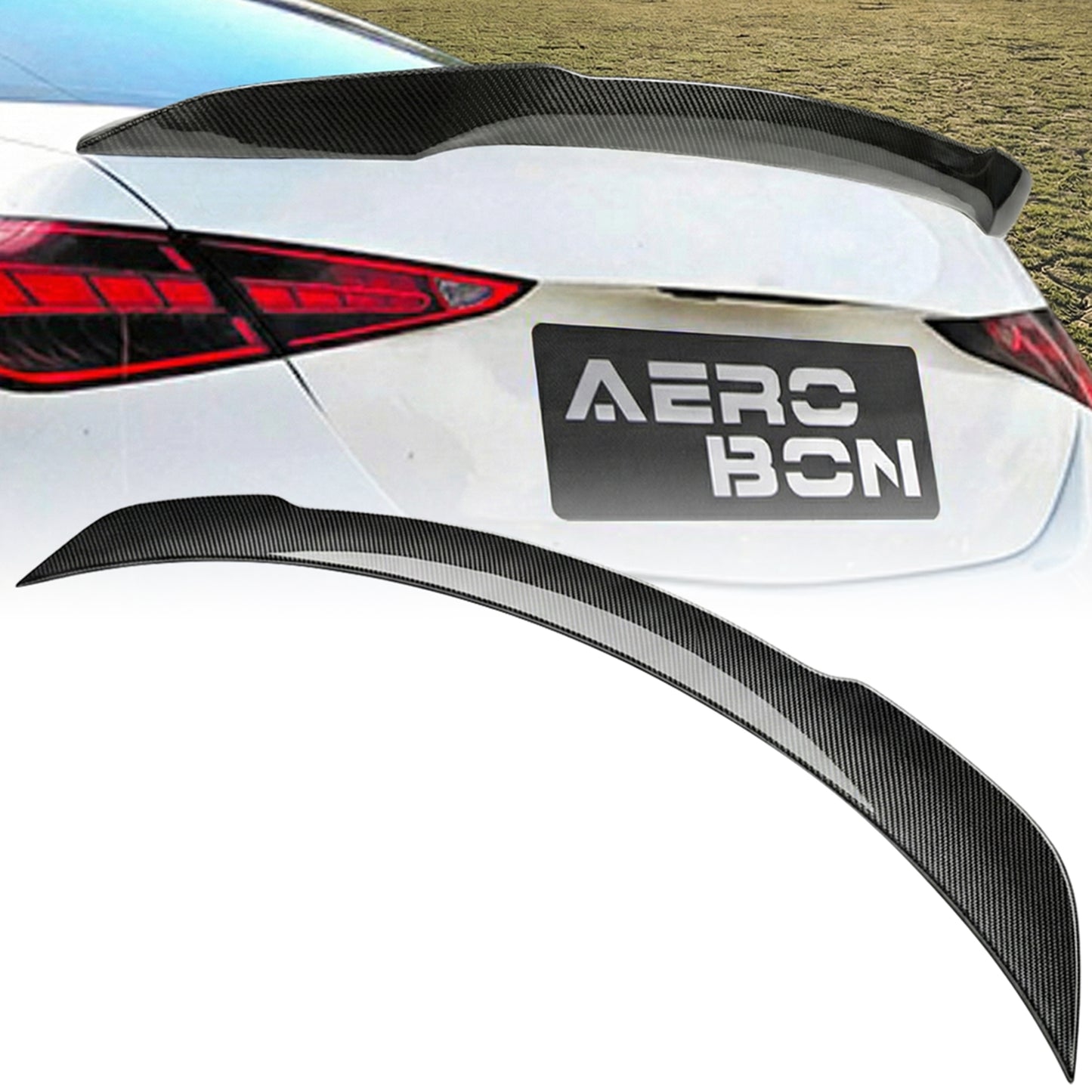AeroBon Real Carbon Fiber Trunk Spoiler Compatible with 2022-2026 Mercedes C Class W206 Sedan C200 C300 C43 Rear Spoiler (AL Style) Aero Line